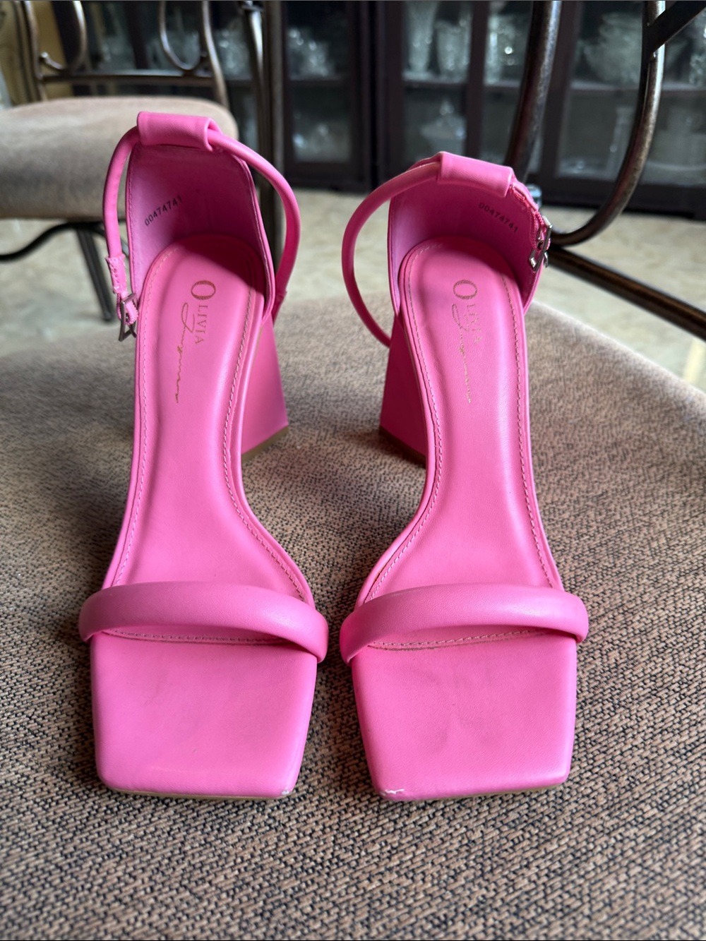 Hot Pink Square-Toe Ankle-Strap Block Heels